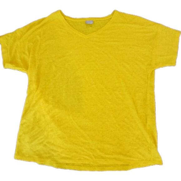 Chico’s Women's 100% Linen T-Shirt Size 2 US Large Bright Yellow Short Sleeve - Picture 1 of 7